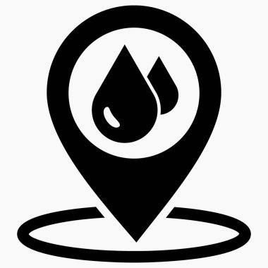 Yer yağmuru. GPS damlası. Hava durumu simgesi. Haritada sağanak var. Vektör simgesi.