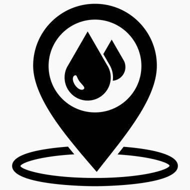 Yer yağmuru. GPS damlası. Hava durumu simgesi. Haritada sağanak var. Vektör simgesi.