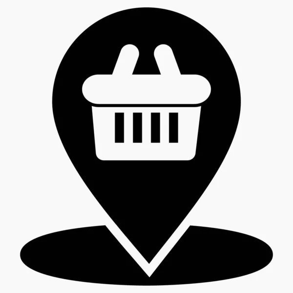 Location Store Shopping Cart Icon Geotag Supermarket Point Sale Map — стоковый вектор