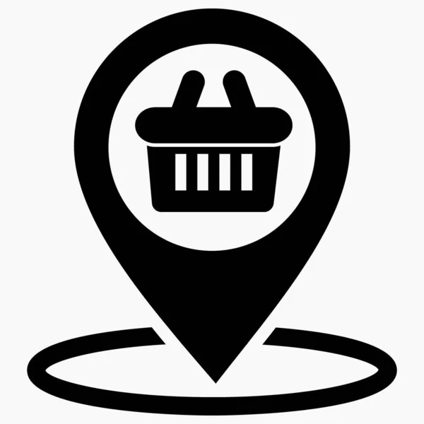 Location Store Shopping Cart Icon Geotag Supermarket Point Sale Map — стоковый вектор