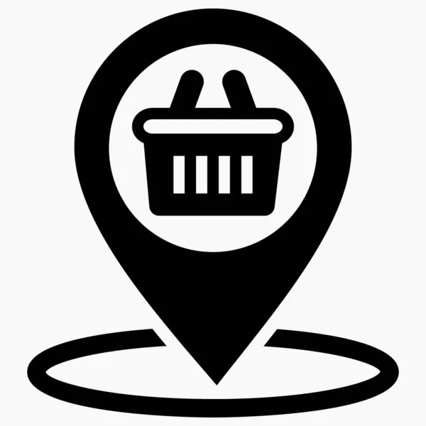 Location Store Shopping Cart Icon Geotag Supermarket Point Sale Map — стоковый вектор