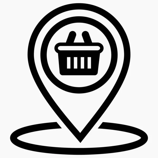 Location Store Shopping Cart Icon Geotag Supermarket Point Sale Map — Vettoriale Stock