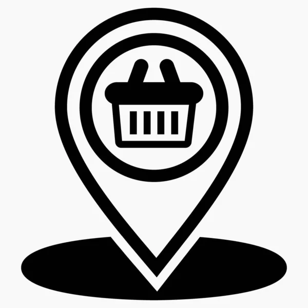 Location Store Shopping Cart Icon Geotag Supermarket Point Sale Map — стоковый вектор