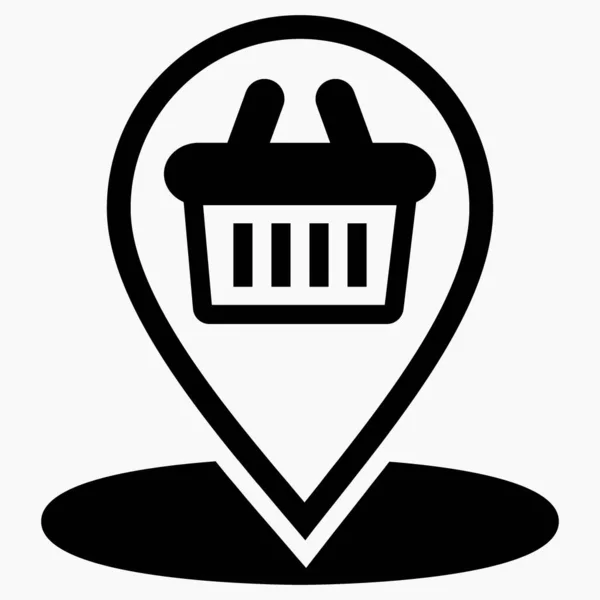 Location Store Shopping Cart Icon Geotag Supermarket Point Sale Map — стоковый вектор