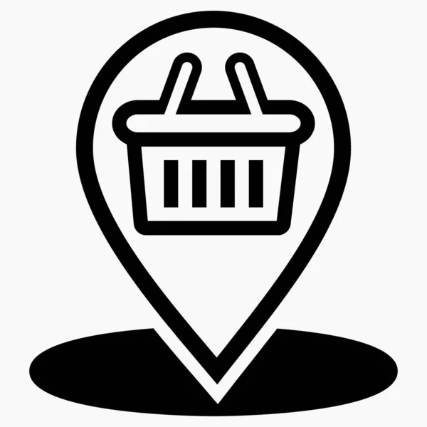 Location Store Shopping Cart Icon Geotag Supermarket Point Sale Map — стоковый вектор