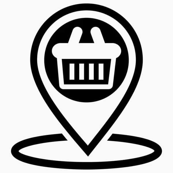 Location Store Shopping Cart Icon Geotag Supermarket Point Sale Map — стоковый вектор