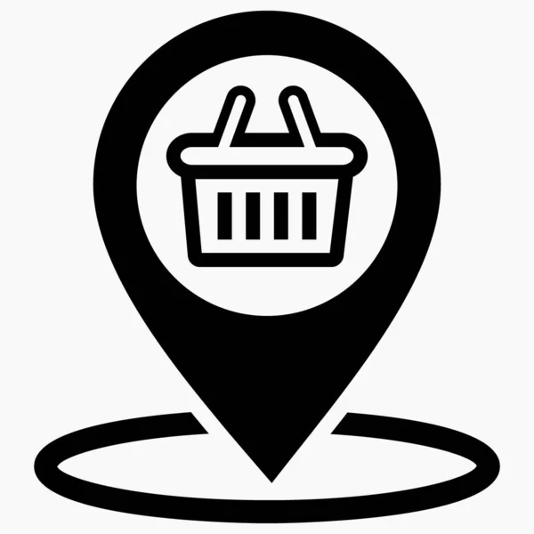 Location Store Shopping Cart Icon Geotag Supermarket Point Sale Map — стоковый вектор