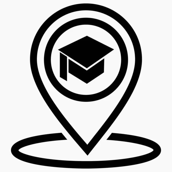 Location Icon Academic Cap University Geotag Educational Institution Institute Icon — Vector de stock