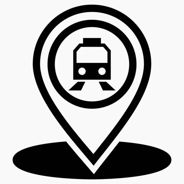 Transportation location icon. Public transport station. Location of tram, train, metro. Vector icon.