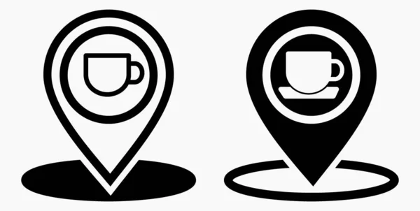 Localização Café Gps Copo Ponto Mapa Recreação Ícone Restaurante Ícone — Vetor de Stock