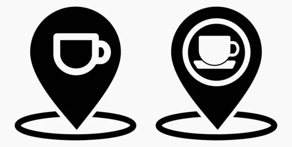 Localização Café Gps Copo Ponto Mapa Recreação Ícone Restaurante Ícone — Vetor de Stock