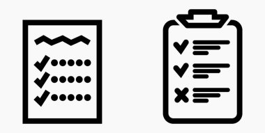 Simge listesi, çizelge, çizelge, kayıt, rulo, katalog, kaydırma, bil, takvim, ajanda, isim listesi, boncuk, katalog. Vektör simgesi.