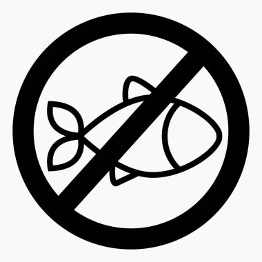 Balık yok. Balık eksikliği. Balıkçılık yasağı. Balık tutmak yok. Web siteleri ve mobil minimal düz tasarım için ticari satır vektör simgesi.