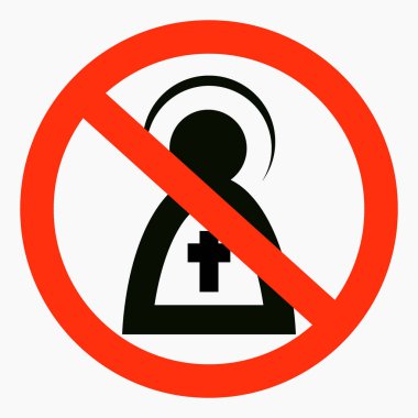 Icon of prohibition of church icons. Restriction on the carriage of icons. Stop exporting church attributes. Commercial line vector icon for websites and mobile minimalistic flat design.