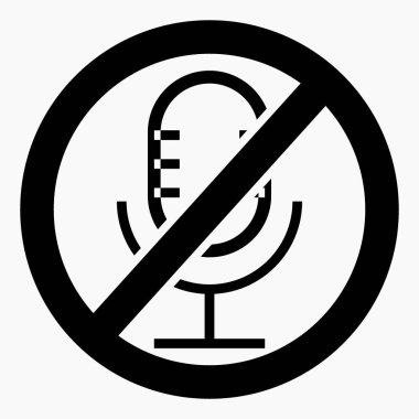 Sessiz ol. Sesi kes. Bağırma. Mikrofon yok. Mikrofon işaretinin üstünü çizdim. Vektör simgesi.