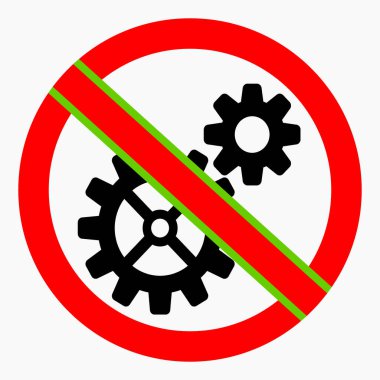 Vites simgesi kırmızı bir daire şeklinde çizilmiş. Onarım yasağı. Sömürme. Mekanizma yok. Basit kullanım. Vektör simgesi.