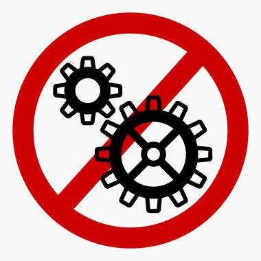 Vites simgesi kırmızı bir daire şeklinde çizilmiş. Onarım yasağı. Sömürme. Mekanizma yok. Basit kullanım. Vektör simgesi.