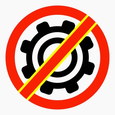 Vites simgesi kırmızı bir daire şeklinde çizilmiş. Onarım yasağı. Sömürme. Mekanizma yok. Basit kullanım. Vektör simgesi.