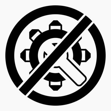 Vites simgesi kırmızı bir daire şeklinde çizilmiş. Onarım yasağı. Sömürme. Mekanizma yok. Basit kullanım. Vektör simgesi.