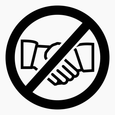 Arkadaşlık diye bir şey yok. Tokalaşma yasağı. Düşmanlık simgesi. Kırmızı çemberde tokalaşın. Vektör simgesi.