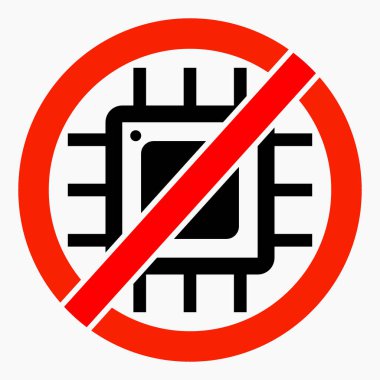 Çip simgesi yok. Mikroçip yok. Mikroçip tedarik yasağı. Vektör simgesi.