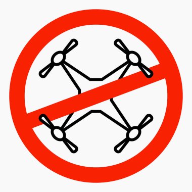 Drone ban. Do not fly a quadcopter. Drone flying is prohibited. Drone no-fly zone. Vector icon.