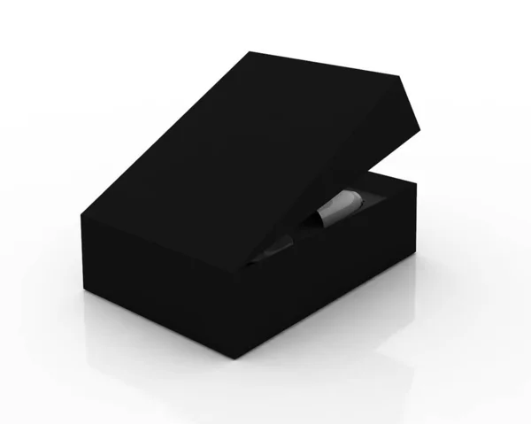 Altın talaşlı gri bir yatakta siyah bir kutuda hediyelik çay çifti.