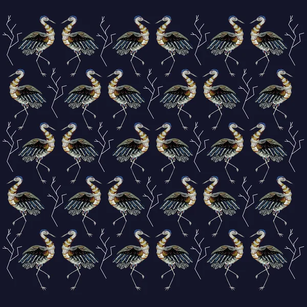 Gedruckter Stoff Von Vögeln Mit Goldenen Federn Auf Blauem Hintergrund — Stockvektor