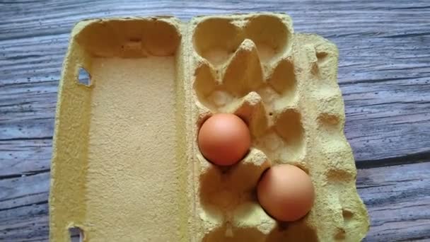 달걀 상자에서 베이지 달걀을 꺼내는 여자들 — 비디오