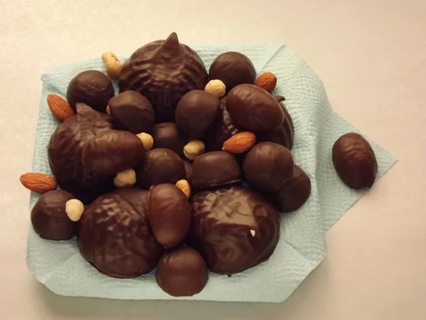 Bonbons Chocolat Guimauves Confitures Divers Noix Gros Plan Photo Haute — Photo
