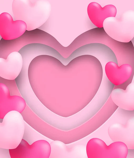 Дизайн Любовной Карты Дизайн Розовым Сердцем Розовом Фоне Свет Блеск — стоковый вектор