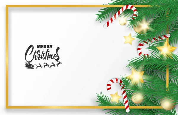 圣诞快乐 白色背景下的圣诞树 球和糖果手杖的设计 — 图库矢量图片