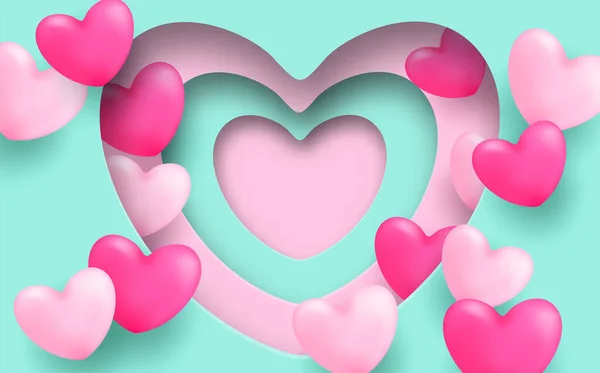 Дизайн Любовной Карты Дизайн Розовым Сердцем Розовом Зеленом Фоне Мяты — стоковый вектор