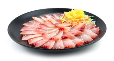 Izumidai Sashimi dekorasyonu oyulmuş turp turşusu Japon yemeği füzyon stili yan görünüm