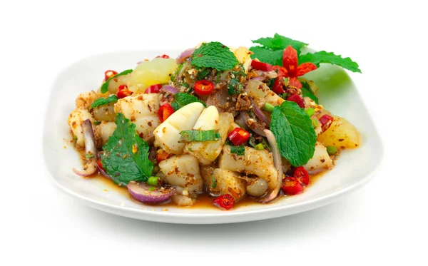 Spicy Squids Roe Lab Ulubione Thaifood Northeast Stylu Dekoracji Rzeźbione — Zdjęcie stockowe