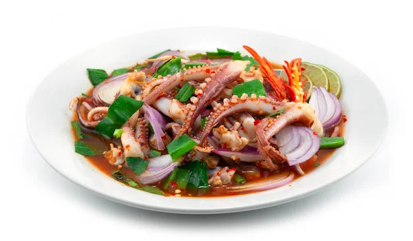 Tentakel Pedas Squids Thai Salad Style Hiburan Hidangan Panas Dekorasi — Stok Foto
