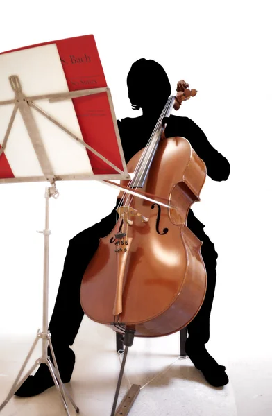 Silhouette con violoncello — Foto Stock