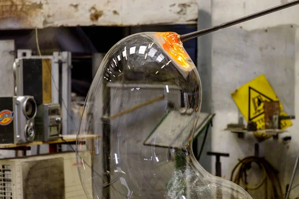 Lavorazione Del Vetro Una Fabbrica Vetro Creazione Oggetti — Foto Stock