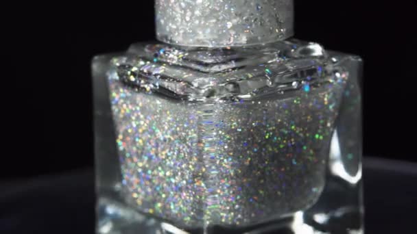 Bottle with silver lacquer, manicure set — Vídeo de Stock
