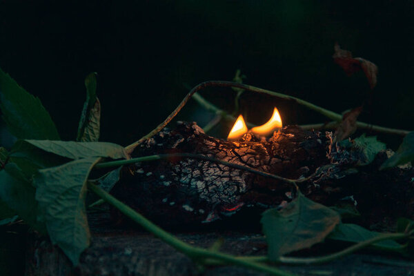 burning candle in the night