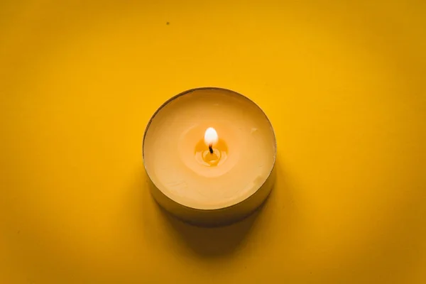 Candle Form Burning Candles Yellow Background — 图库照片