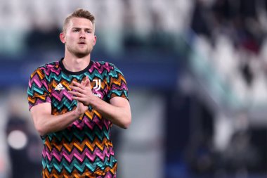 Torino, İtalya. 16 Mart 2022. Juventus Fc takımından Matthijs de Ligt, Juventus Fc ve Villareal CF arasında oynanan 16 bacaklı UEFA Şampiyonlar Ligi ikinci turunda.