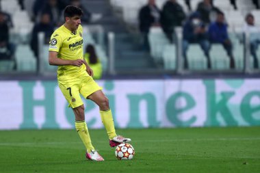 Torino, İtalya. 16 Mart 2022. Villarreal CF 'den Gerard Moreno UEFA Şampiyonlar Ligi 16 bacaklı ikinci raundda Juventus Fc ve Villareal CF arasında oynanan karşılaşmada.