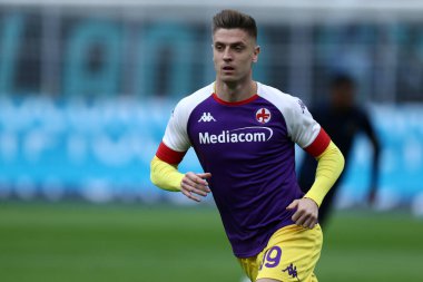 Milano, İtalya. 19 Mart 2022 'de Afc Fiorentina' dan Krzysztof Piatek Fc Internazionale ve Acf Fiorentina arasındaki Serie A maçı sırasında.