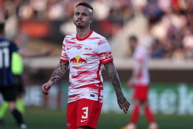 Bergamo, İtalya. 14 Nisan 20220. Atalanta BC ve RB Leipzig arasındaki UEFA Avrupa Ligi çeyrek final maçı sırasında RB Leipzig takımından Angelino Tasende .