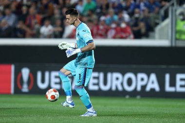 Bergamo, İtalya. 14 Nisan 20220. Atalanta BC ve RB Leipzig arasında oynanan UEFA Avrupa Ligi çeyrek final maçı sırasında Atalanta Bc takımından Juan Musso .