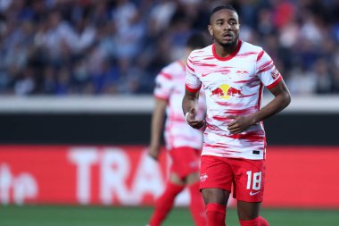 Bergamo, İtalya. 14 Nisan 20220. Atalanta BC ile RB Leipzig arasındaki UEFA Avrupa Ligi çeyrek final maçı sırasında RB Leipzig 'den Christopher Nkunku .