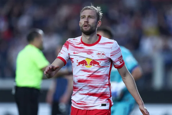 Bergamo, İtalya. 14 Nisan 20220. Atalanta BC ve RB Leipzig arasındaki UEFA Avrupa Ligi çeyrek final maçı sırasında RB Leipzig 'den Konrad Laimer .