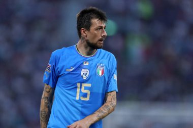 Bolonya, İtalya. 4 Temmuz 2022. İtalya ile Almanya arasında oynanan Uefa Milletler Ligi C Grubu karşılaşmasında İtalyan Francesco Acerbi.