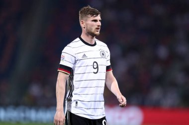 Bolonya, İtalya. 4 Temmuz 2022. Almanya ile İtalya arasında oynanan Uefa Milletler Ligi C Grubu karşılaşmasında Alman Timo Werner.